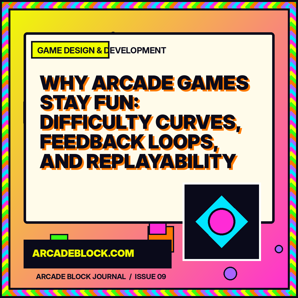 Why Arcade Games Stay Fun: Difficulty Curves, Feedback Loops, and Replayability featured typography card